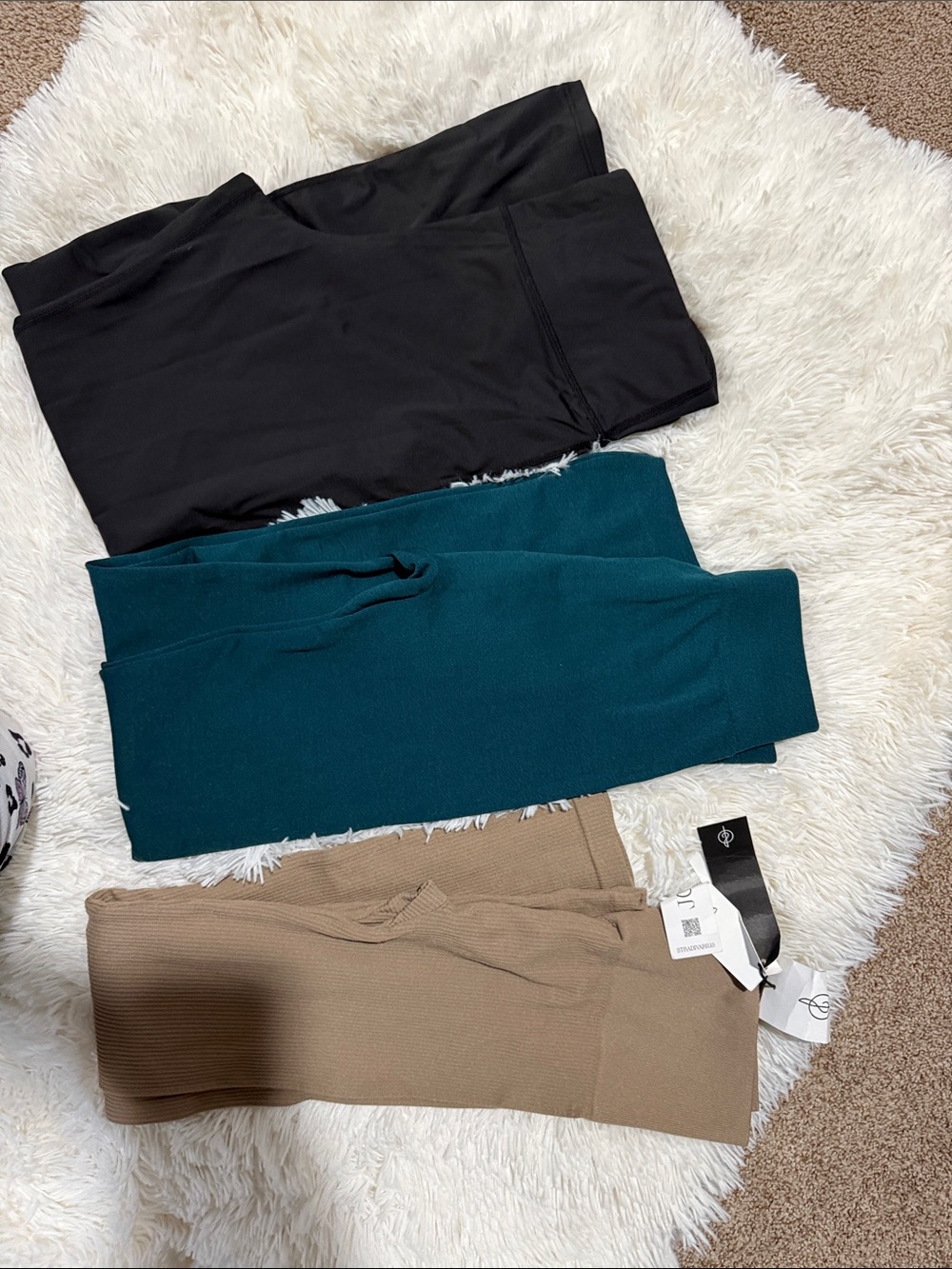 stradivarius Ribbed Leggings Trio - Black, Teal, & Brown